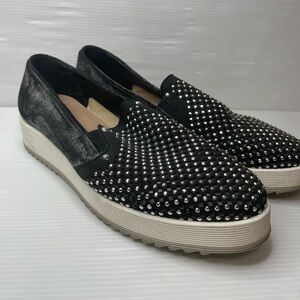 Avitto Italy Black Leather Studded Slip On Loafers Size  EU 38 US 7.5